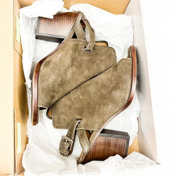 FRYE Dani Shield Slingback Ankle Suede Peep Toe Bootie Size 10 Green MINT - Picture 5 of 5